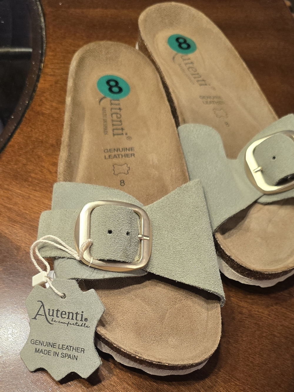 Autenti Light Sage Green Suede Buckle Slide Mules, NWT Women's 8